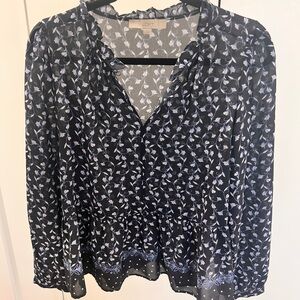 LOFT Navy and White Floral Blouse